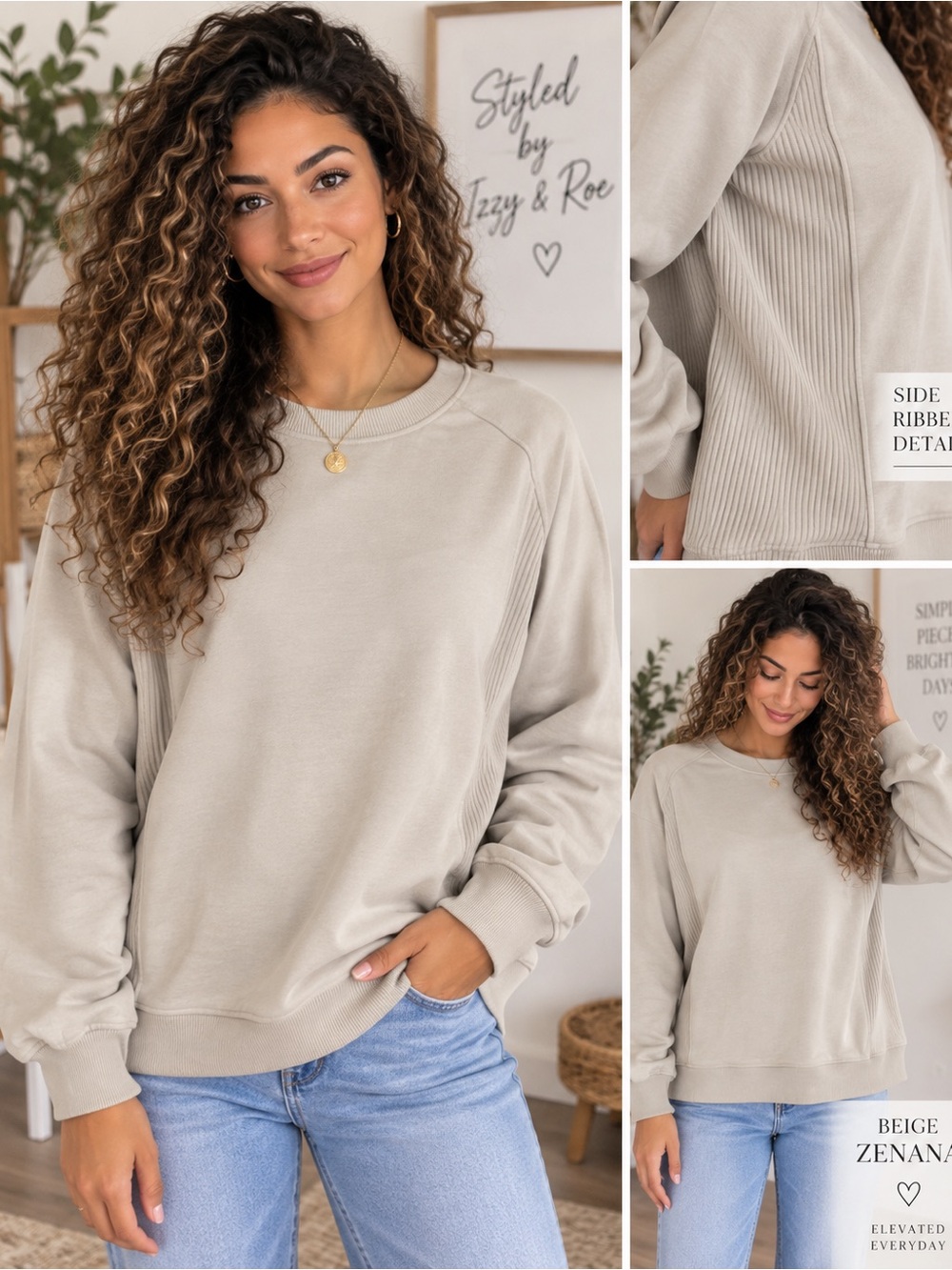 Zenana Fleece-Lined Crewneck Sweatshirt – Beige 🤍